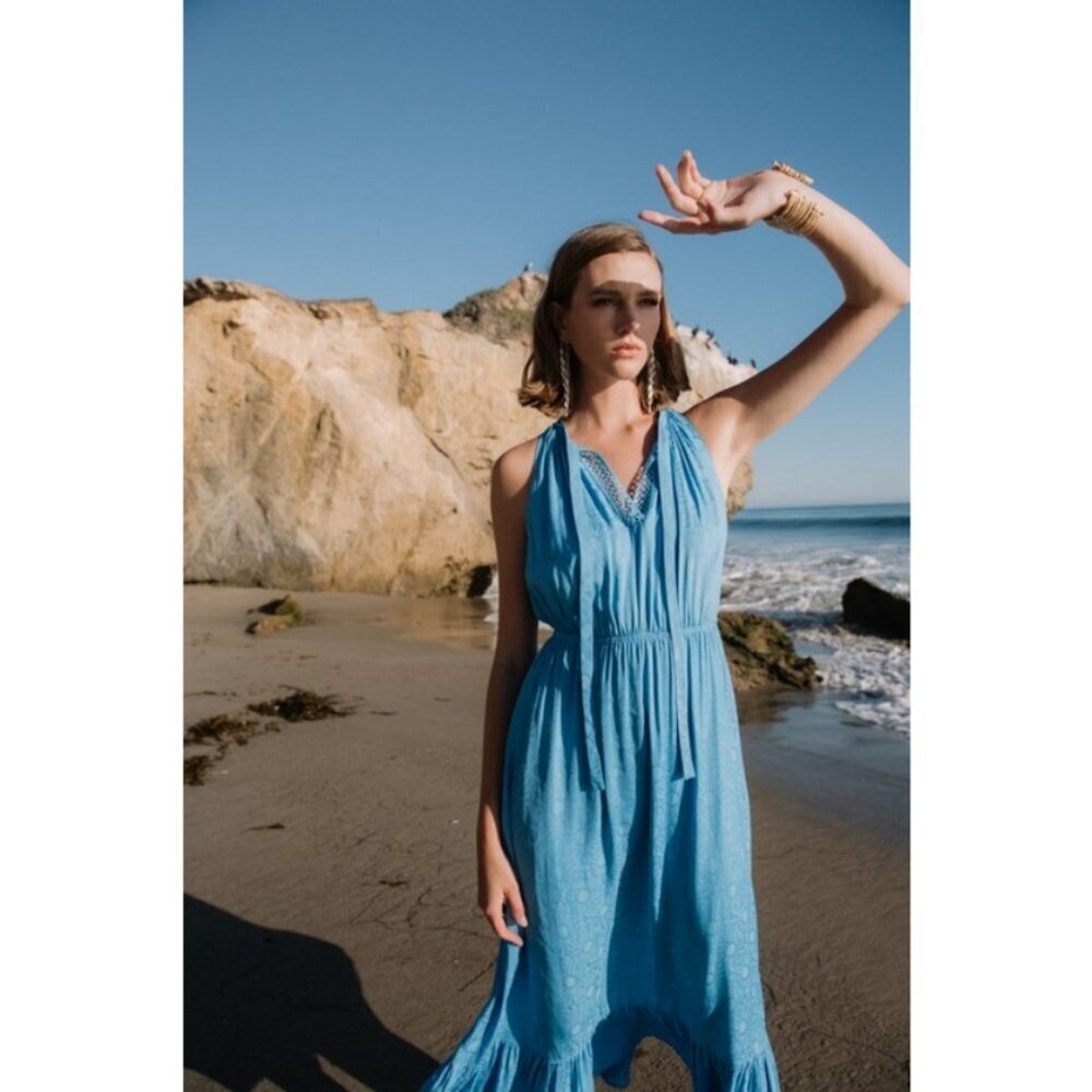 💕CURRENT AIR💕 Halter Maxi Dress ~ Light Cobalt Blue Large L NWT